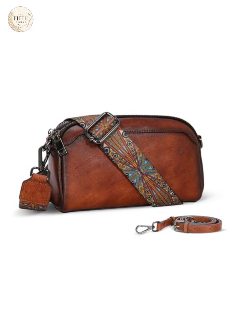 Genuine Leather Crossbody Bag with Three Straps Small Purse